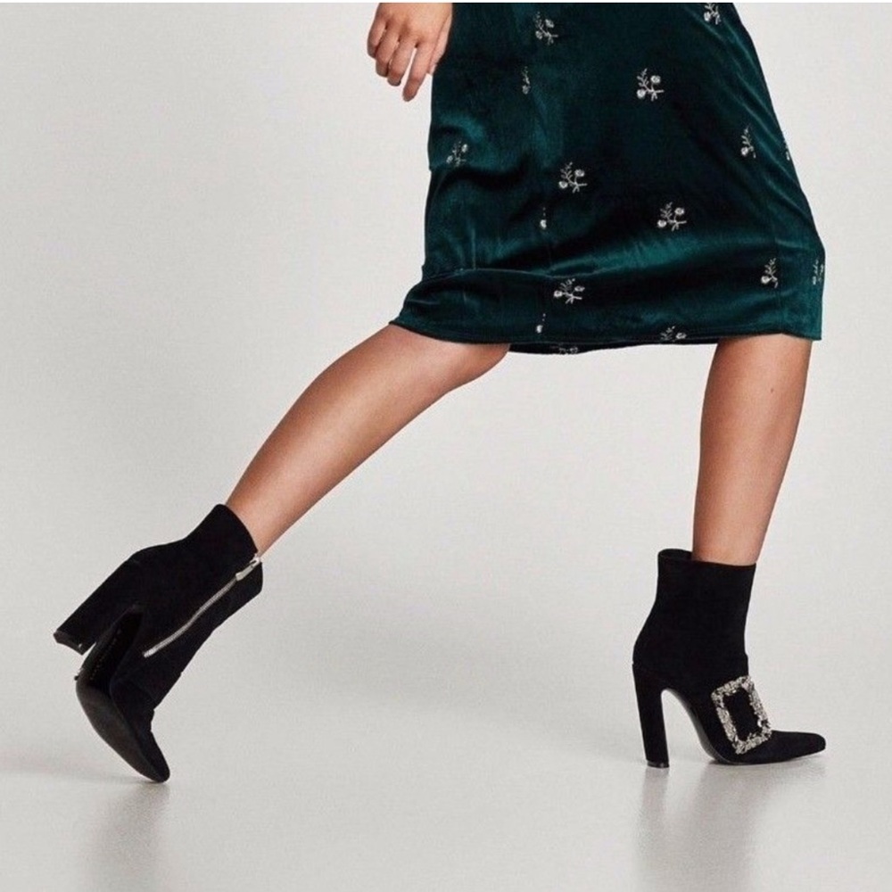 Zara black suede jewel ankle boots